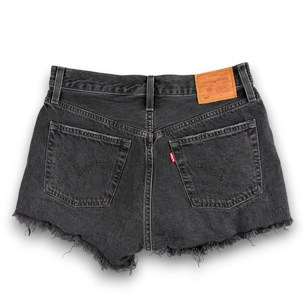 Levi's Denim Shorts Womens 28 Black 501 Button Fly Cut Off Distressed Frayed - Picture 7 of 12